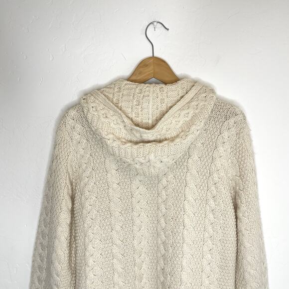 The Woollen Market Ireland Womens Medium Wool Long Zip Hooded Sweater Cream - Picture 7 of 7